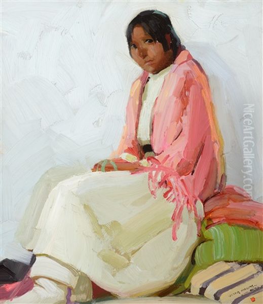A Pink Shawl Oil Painting by Victor, William Higgins
