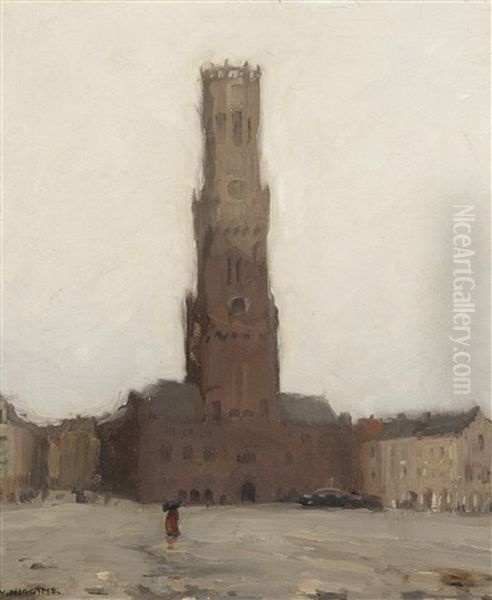 The Belfry And The Market-place, Bruges Oil Painting by Victor, William Higgins