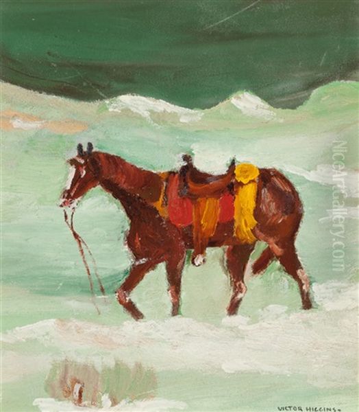 Saddled Horse Oil Painting by Victor, William Higgins