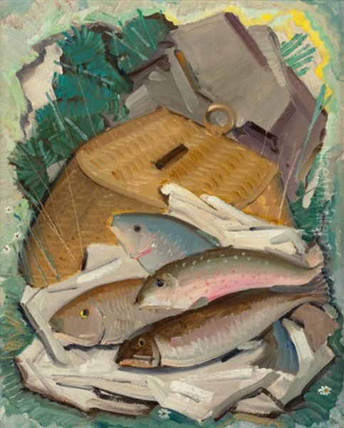 Trout And Creel Oil Painting by Victor, William Higgins