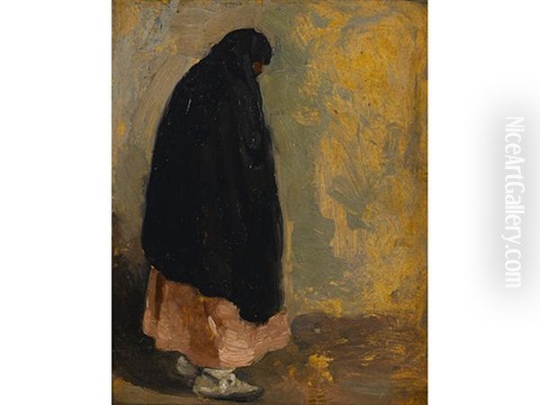 Standing Indian Woman With Black Shawl Oil Painting by Victor, William Higgins