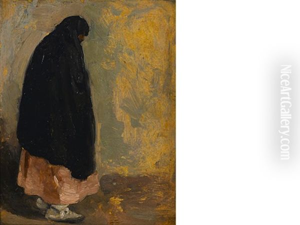 Standing Indian Woman With Black Shawl Oil Painting by Victor, William Higgins