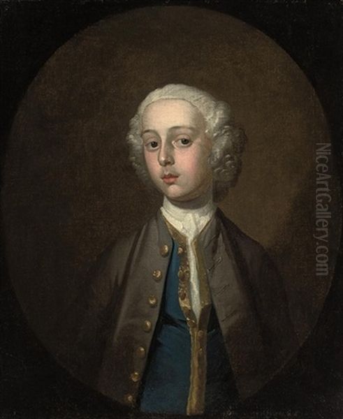Portrait Of A Young Boy In A Brown Coat And Blue Waistcoat Oil Painting by Joseph Highmore