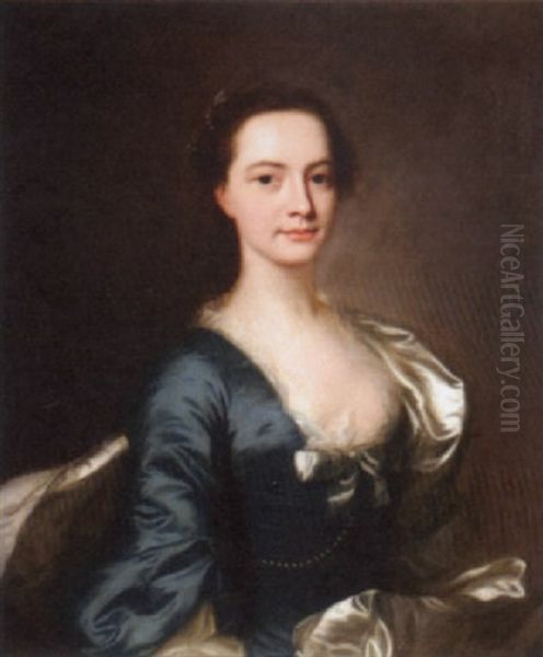 Portrait Of A Lady In A Blue Dress Oil Painting by Joseph Highmore