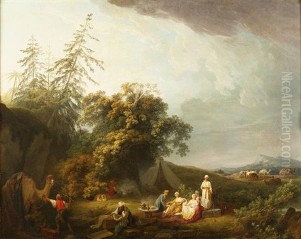 La Halte Des Princesses Orientales Oil Painting by Jean-Baptiste Hilaire