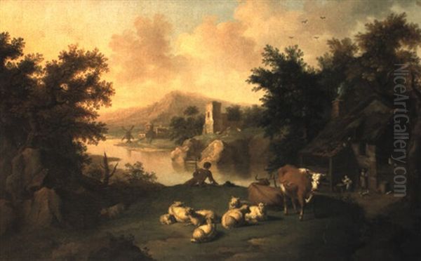 Le Repos Du Berger Oil Painting by Jean-Baptiste Hilaire