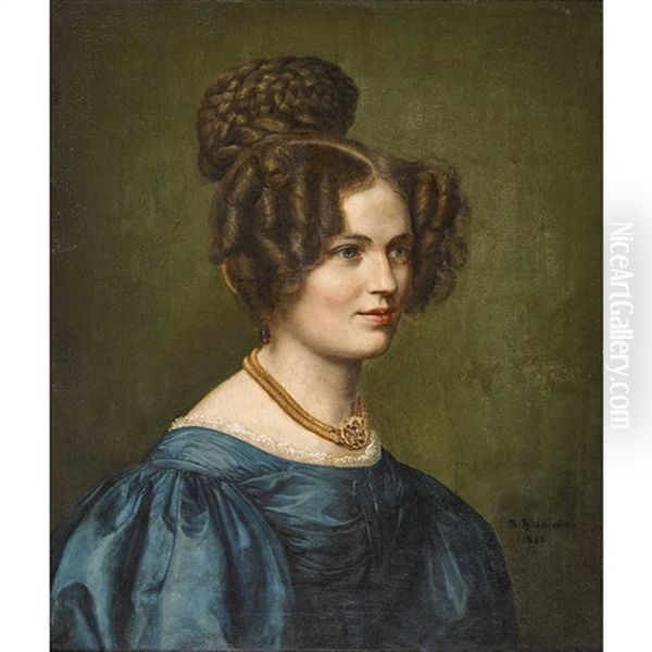 Brustportrat Von Johanna Wieland Mit Goldcollier Und Amulett Oil Painting by Ferdinand Theodor Hildebrandt