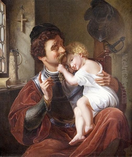 The Knight And His Child Oil Painting by Ferdinand Theodor Hildebrandt
