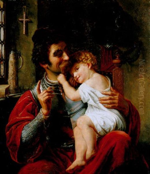 Der Krieger Und Sein Kind Oil Painting by Ferdinand Theodor Hildebrandt