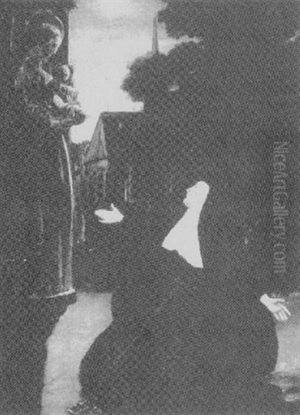 Vor Einer Madonnenstatue Betende Nonne Oil Painting by Ferdinand Theodor Hildebrandt