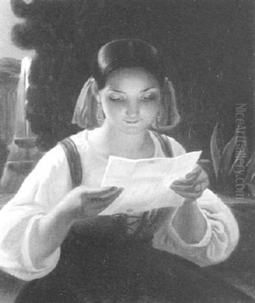 Der Liebesbrief Oil Painting by Ferdinand Theodor Hildebrandt