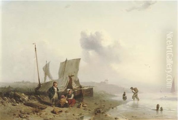 Children On The Beach Oil Painting by Friedrich Fritz Hildebrandt