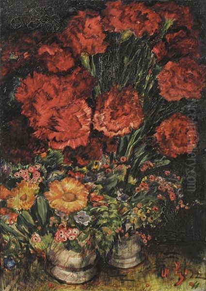 Nelkenstraus Auf Dunklem Grund Ii Oil Painting by Adolf Hildenbrand