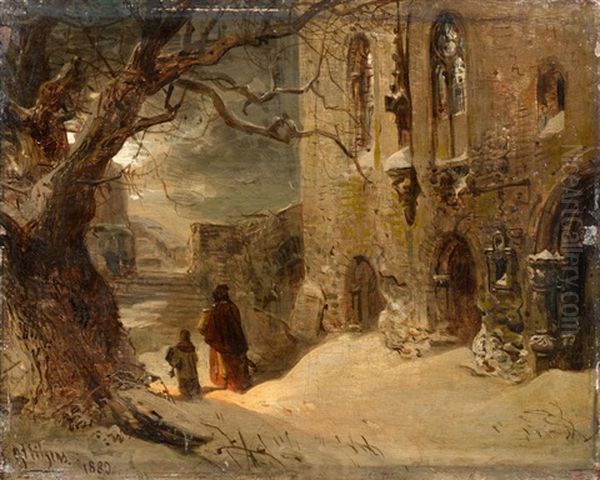 Winterlicher Klosterhof Oil Painting by Carl Hilgers