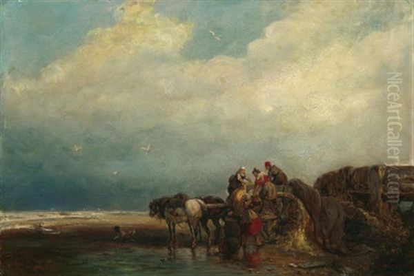 Beim Verladen Der Guter. Geschaftiges Treiben An Der Nordseekuste Oil Painting by Carl Hilgers