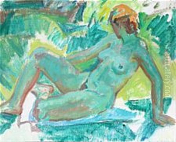 Reclining Model Oil Painting by Knud Ove Hilkier