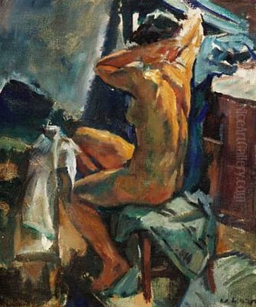 Seated Model Seen From The Back Oil Painting by Knud Ove Hilkier