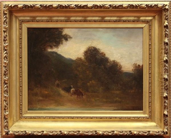 Landscape With Cows And Herder Oil Painting by Edward Rufus Hill