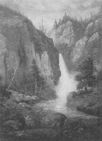 Western Waterfall Oil Painting by Edward Rufus Hill