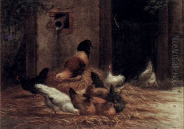 Barnyard Fellows Oil Painting by Howard L. Hill