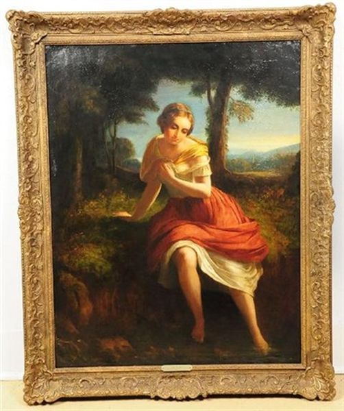 Maiden By A Stream Oil Painting by James John Hill