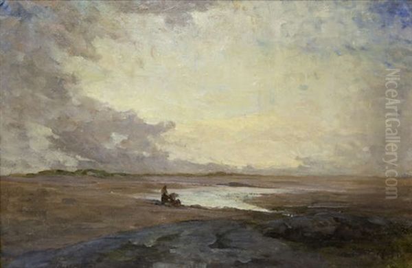 Malahide Sands With Figures Oil Painting by Nathaniel, R.H.A. Hill
