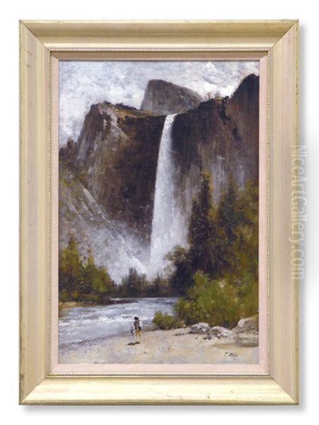 At The Foot Of Bridal Veil Falls, Yosemite Valley Oil Painting by Thomas Hill