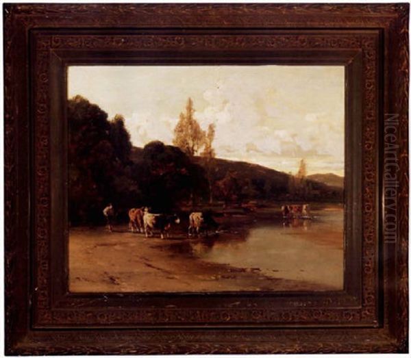 Tending The Cattle Oil Painting by Thomas Hill