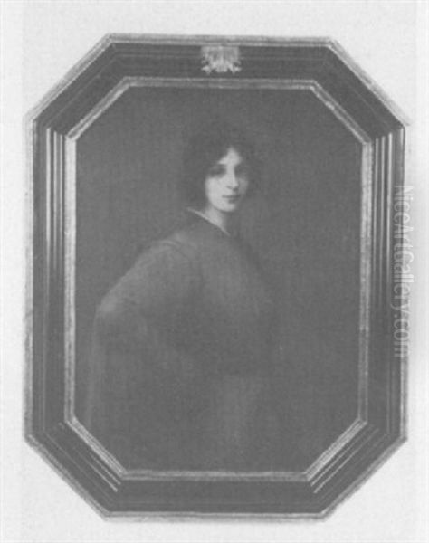 Portrait Einer Jungen Frau Im Roten Kleid Oil Painting by Anton Hille