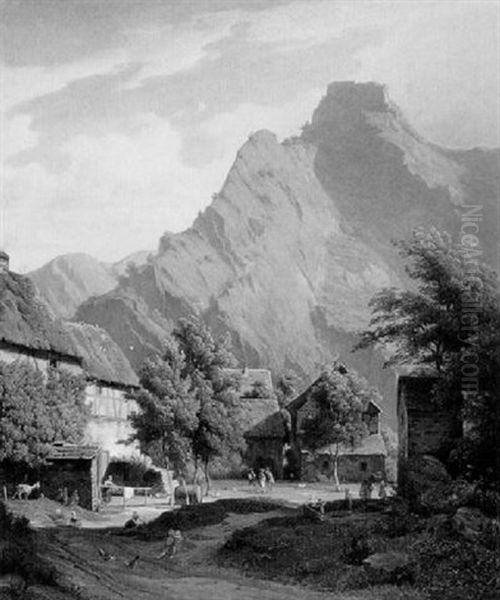 Alpendorf Oil Painting by Frederic Desire Hillemacher