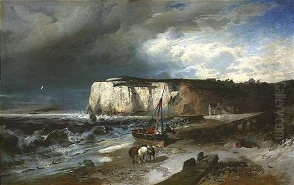 Abendliche Felsenkuste (in Der Normandie?) Oil Painting by Heinrich Hiller
