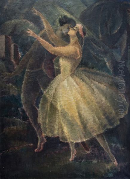 Ballett Tanzendes Paar Vor Landschaft. Ol Auf Leinwand. In Ol Unten Links Signiert. Oil Painting by Maria Hiller-Foell