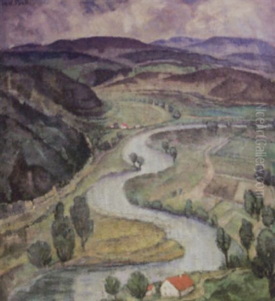 Neckarlandschaft Bei Oberndorf Oil Painting by Maria Hiller-Foell