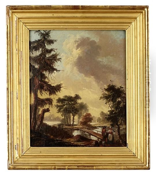 Pastoralt Landskap Med Figurer Oil Painting by Carl Peter Hillestroem