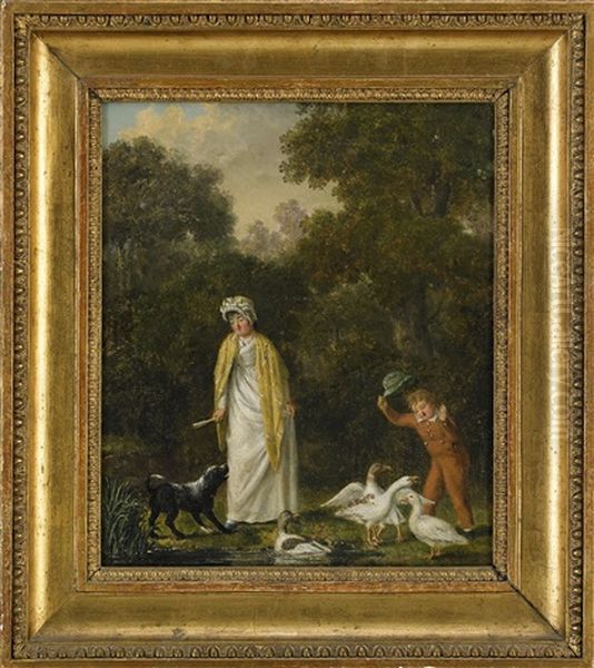 Ett Fruentimmer Och Hennes Son Med Gass Oil Painting by Pehr Hillestroem