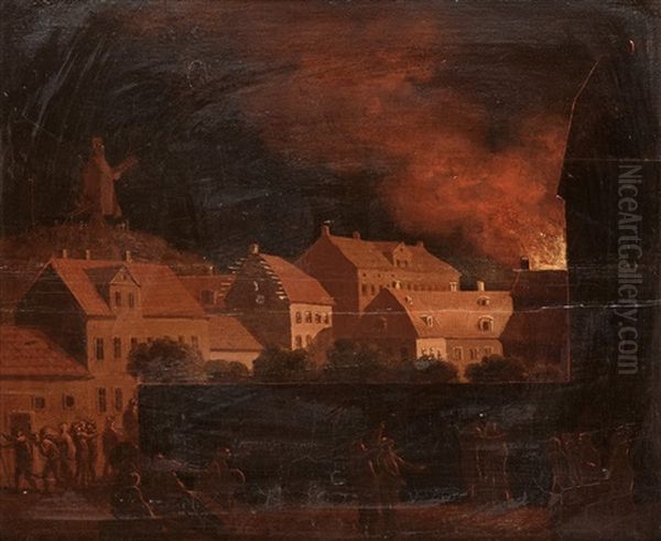 A Fire At Sodermalm, Stockholm Oil Painting by Pehr Hillestroem