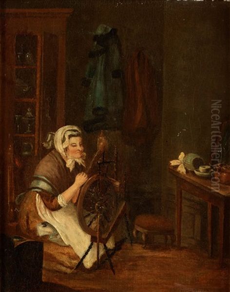 Interior Med Spinnerska Oil Painting by Pehr Hillestroem