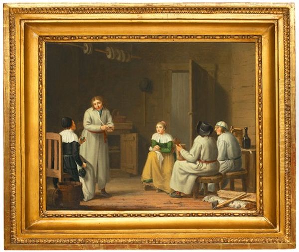 Interior Med Allmogefolk Oil Painting by Pehr Hillestroem
