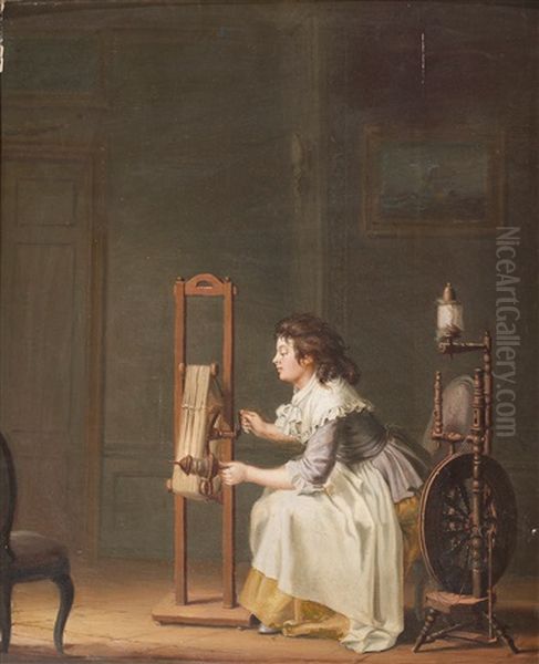 Ett Fruentimmer, Som Harflar Oil Painting by Pehr Hillestroem