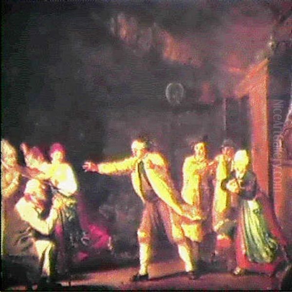 Blindbock, Allmogeinterior Oil Painting by Pehr Hillestroem