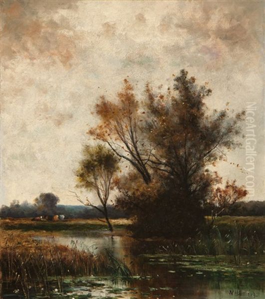 Autumnal Landscape With Cattle Oil Painting by William Henry Hilliard