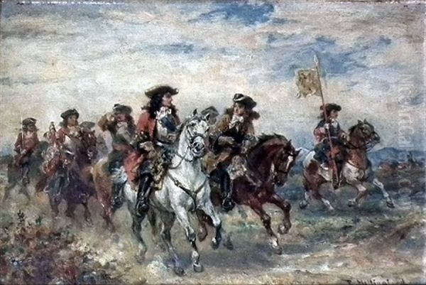 A Troop Of Royalists On Horseback Oil Painting by Robert Alexander Hillingford