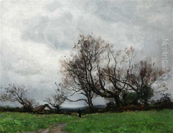 Figure In Country Landscape Oil Painting by Anna Althea Hills