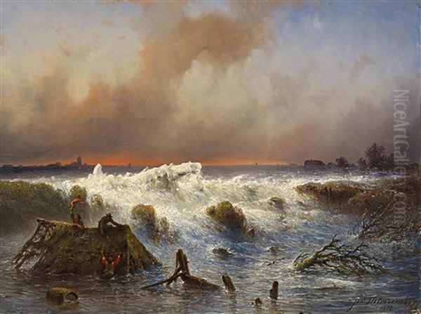 Sturmflut Oil Painting by Johannes Hilverdink