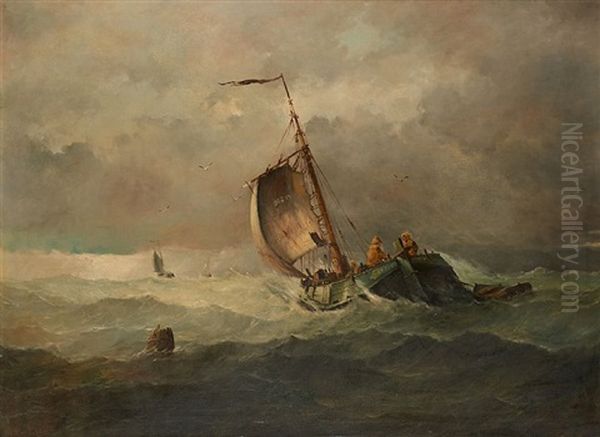 Les Marins Avant La Tempete Oil Painting by Johannes Jacobus Antonius Hilverdink