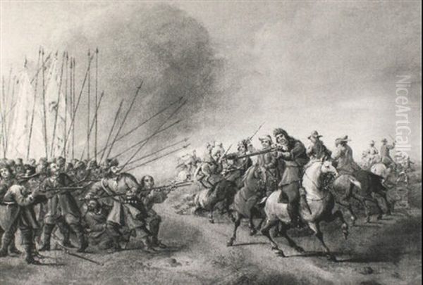 A Battle Oil Painting by Aarnout (Anthonis A.) Ter Himpel
