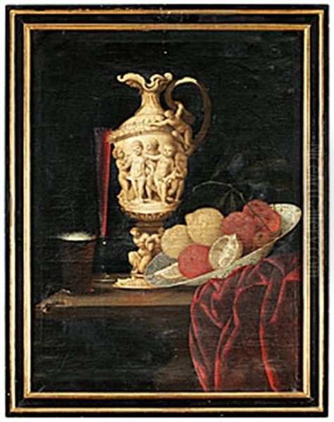 Stilleben Paradkanna, Frukter Och Olglas Oil Painting by Johannes Georg Hinz