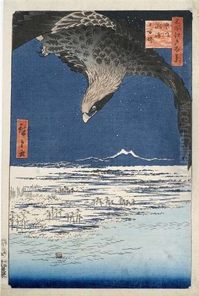 Oban-tate-e Holzschnitt Aus Der Serie Meisho Edo Hakkei (100 Ansichten Von Edo), Titel Fukagawa Susaki Jumantsubo, Verlag Uoya, Zensursiegel Aratame, Datumssiegel/5, 2 Oil Painting by Utagawa or Ando Hiroshige