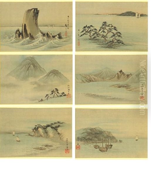 The Six Views At Famous Placas In Edo (album W/6 Works) Oil Painting by Utagawa or Ando Hiroshige
