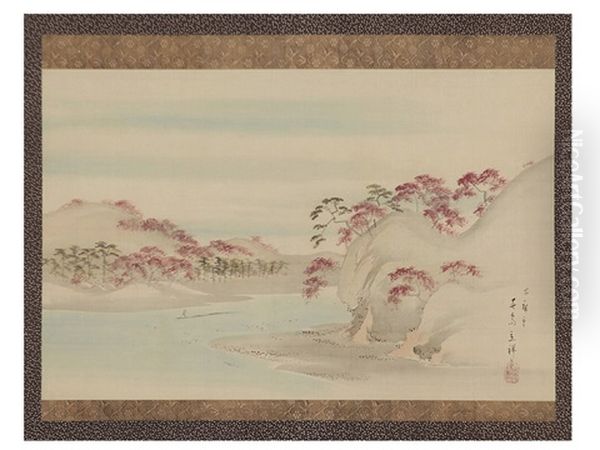 Red Leaves Along Tatsuta River Oil Painting by Hiroshige II (Ichiusai Shigenobu)